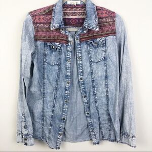 LIFE IN PROGRESS | Boho Snap Front Denim Shirt M